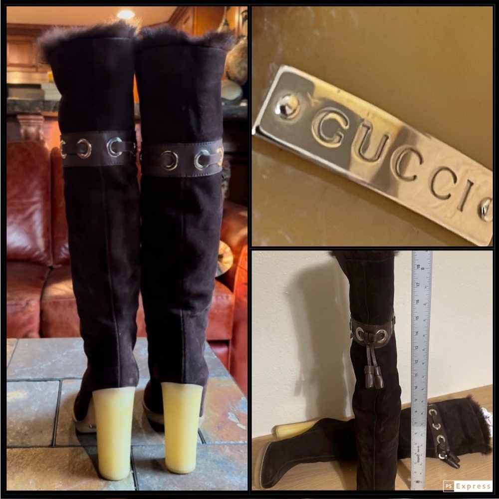GUCCI💥NOW ON TREND❗️💥Rare Super Luxurious Mink lining tall dark brown EUC size 8 - Picture 7 of 16